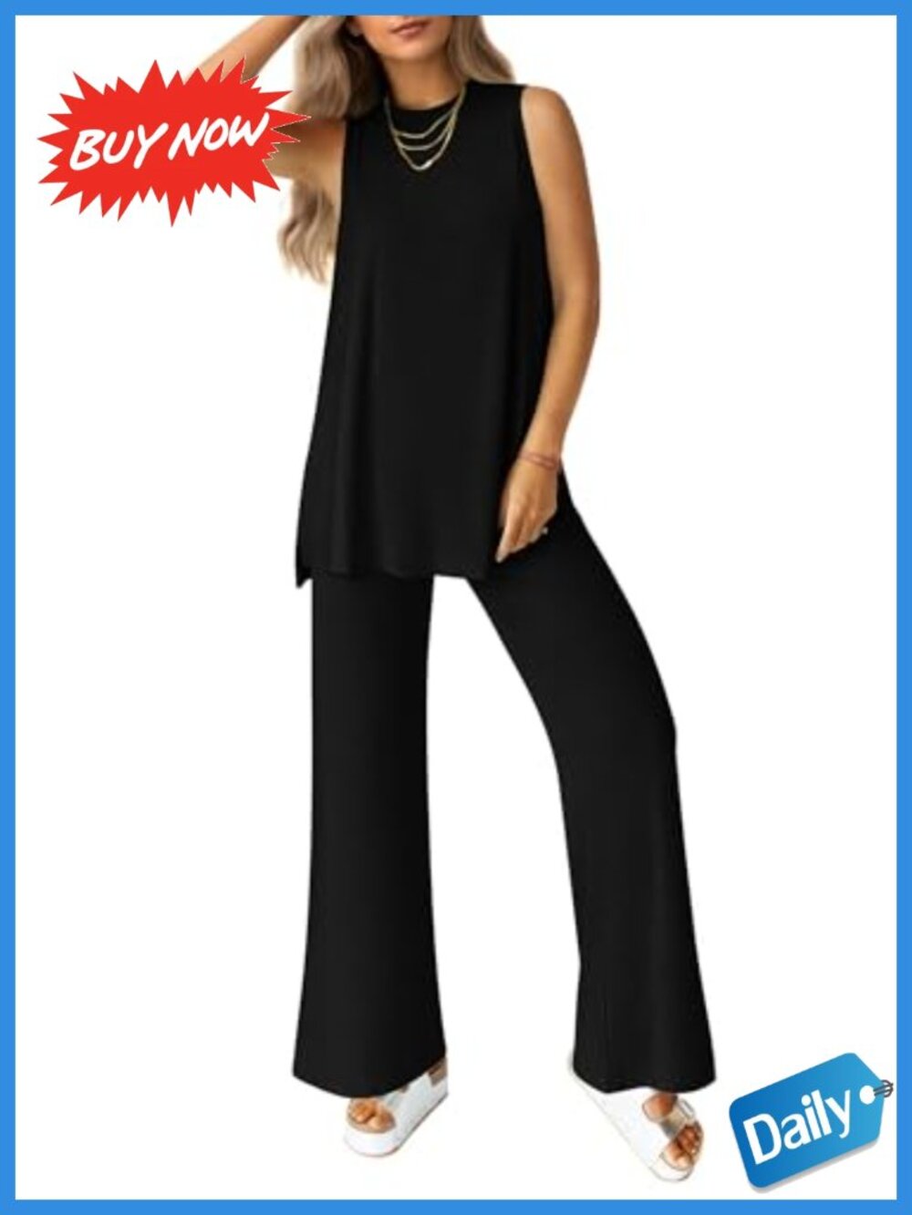PRETTYGARDEN 2 Piece Lounge Set Sleeveless Tank Top Wide Leg Pants Womens